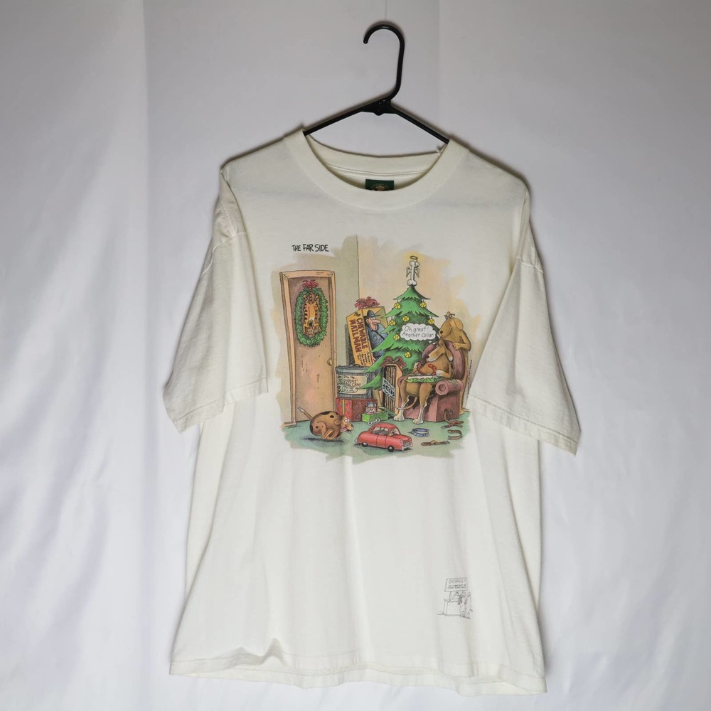 Logotel The Far Side Tee Mens XL White Christmas Cartoon Comic Shirt 80s Vintage